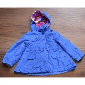 London Fogs Girls Purple Hooded Fleece Lined Rain Coat Size 2T Pink hearts lined